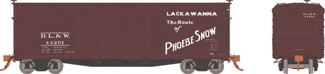 USRA 40' Double-Sheathed Wood Boxcar 6-Pack - Ready to Run -- Delaware, Lackawanna & Western Set #2 (Boxcar Red, white, Phoebe Snow Slogan