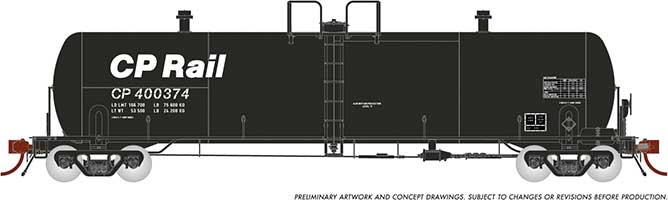 Procor GP20 20,000-Gallon Tank Car 4-Pack - Ready to Run -- Canadian Pacific (Company Service, black, white, CP Rail Lettering)
