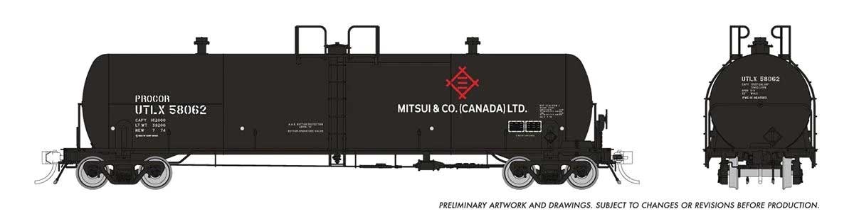Procor GP20 20,000-Gallon Tank Car 6-Pack - Ready to Run -- Mitsui & Co. Canada UTLX (black, white, red)