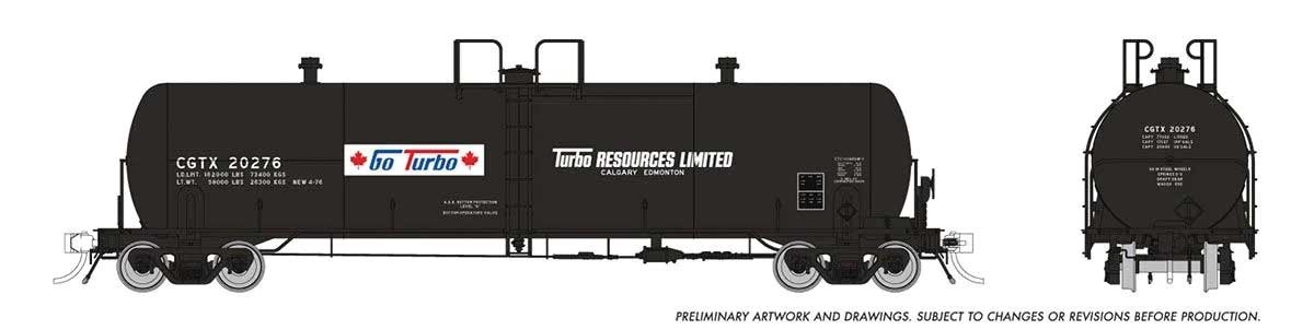Procor GP20 20,000-Gallon Tank Car 6-Pack - Ready to Run -- Turbo Resources CGTX (black, white, red, blue, Go Turbo Logo)