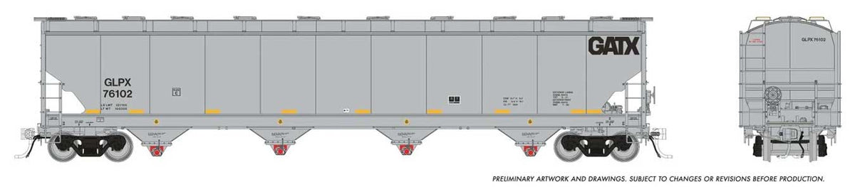 Trinity 6221 Cubic Foot Covered Hopper 6-Pack - Ready to Run -- General American Leasing GPLX (gray, yellow conspicuity marks)