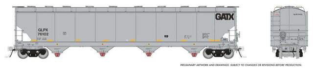 Trinity 6221 Cubic Foot Covered Hopper 6-Pack - Ready to Run -- General American Leasing GPLX (gray, yellow conspicuity marks)