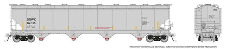 Trinity 6241 Cubic Foot Covered Hopper 6-Pack - Ready to Run -- Dow Chemical DOWX (gray, yellow conspicuity marks)
