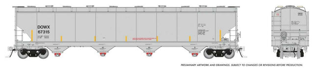 Trinity 6241 Cubic Foot Covered Hopper 6-Pack - Ready to Run -- Dow Chemical DOWX (gray, yellow conspicuity marks)