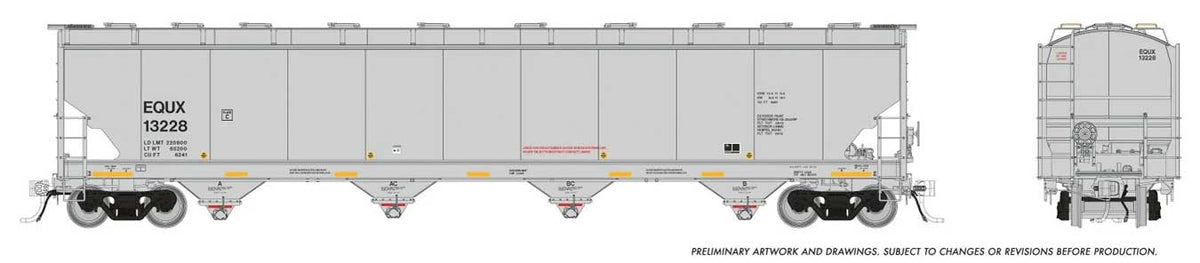 Trinity 6241 Cubic Foot Covered Hopper - Ready to Run -- Equistar Chemicals EQUX (gray, yellow conspicuity marks)