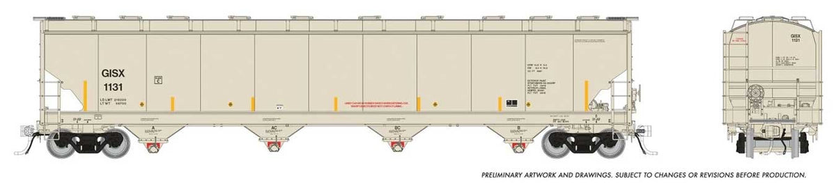 Trinity 6241 Cubic Foot Covered Hopper 6-Pack - Ready to Run -- INEOS Olefins & Polymers GISX (beige, yellow conspicuity marks)