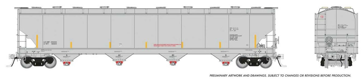 Trinity 6241 Cubic Foot Covered Hopper - Ready to Run -- Data Only (gray, yellow conspicuity marks)
