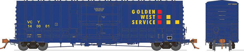 Class B-100-40 Plug-Door Boxcar 6-Pack - Ready to Run -- Golden West Service (Ventura County VCY Set #1; blue, yellow, red)