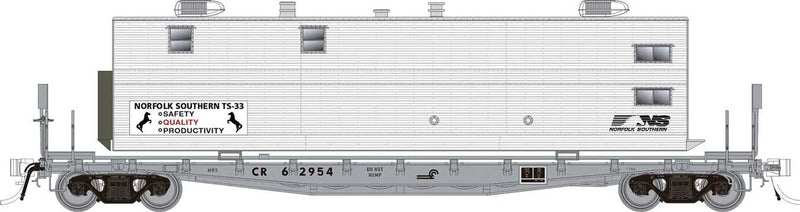 Class F30A 50' Flatcar w/Office, Kitchen, Diner Trailer 3-Pack - Ready to Ru -- Norfolk Southern #62879, 62893, 62904 (MOW Gray, yellow)-1