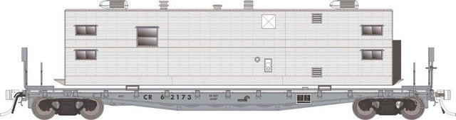 Class F30A 50' Flatcar w/Camp Trailer - Ready to Run -- Conrail #2 (MOW Gray)