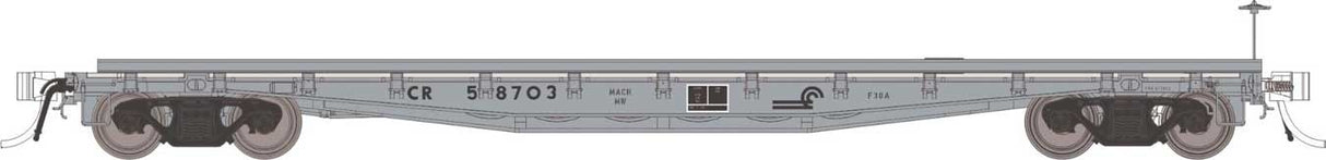 Class F30A 50' Flatcar w/Deck Rails - Ready to Run -- Conrail #2 (MOW Gray)