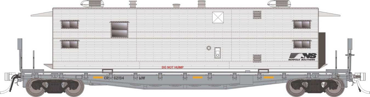 Class F30A 50' Flatcar w/Camp Trailer - Ready to Run -- Norfolk Southern #2 (MOW Gray)