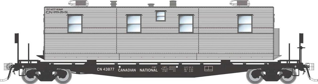 Class F30A 50' Flatcar w/Camp Trailer - Ready to Run -- Canadian National #1 (black)
