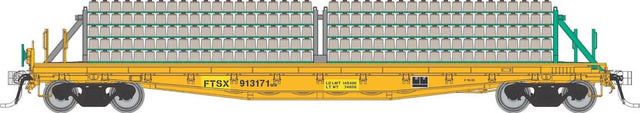 Class F30D 50' Concrete Tie Car w/Load 6-Pack - Ready to Run -- Fairmont Tamper FTSX Set #1 (yellow)