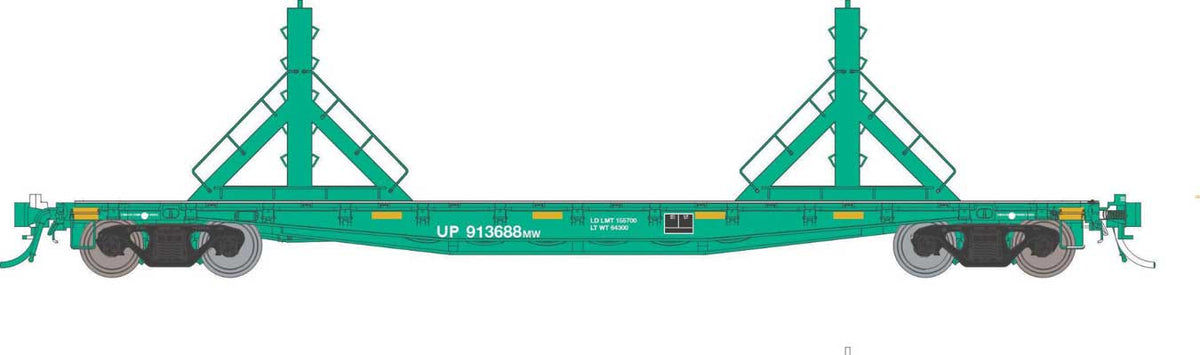 Class F30D 50' Welded Rail Car 6-Pack - Ready to Run -- Union Pacific Set #1 (MOW Green)