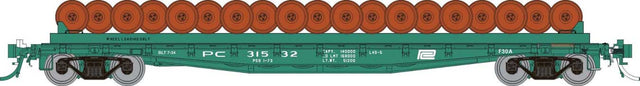 Class F30D 50' Wheel Flatcar - Ready to Run -- Penn Central #1 (Jade Green, white)