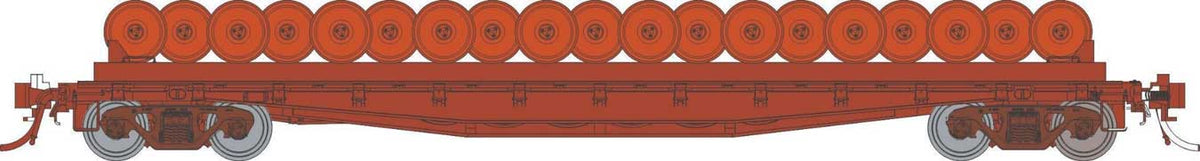 Class F30D 50' Wheel Flatcar - Ready to Run -- Painted, Unlettered (Boxcar Red)