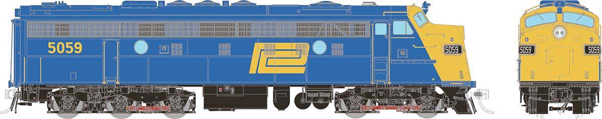 EMD FL9 - Standard DC -- Penn Central #5059 (blue, yellow)