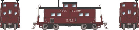 Northeastern-Style Steel Caboose - Porthole End Window - Ready to Run -- Rock Island #17601 (maroon, black)