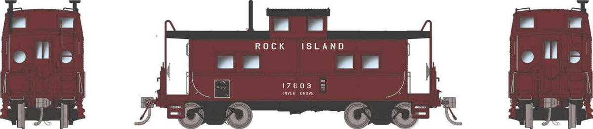 Northeastern-Style Steel Caboose - Porthole End Window - Ready to Run -- Rock Island #17604 (maroon, black)