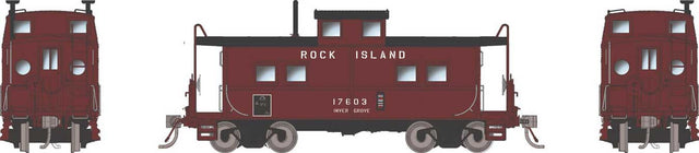 Northeastern-Style Steel Caboose - Porthole End Window - Ready to Run -- Rock Island #17604 (maroon, black)