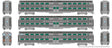 MILW-RI Style Budd Gallery Commuter Cab Coach & 2-Coach Set - Ready to Run -- Rock Island Set #2 Cab #114 Coaches 148, 153 (stainless, black)