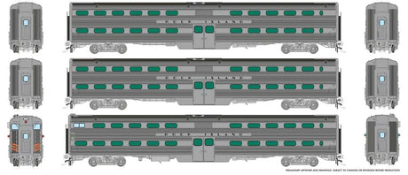 MILW-RI Style Budd Gallery Commuter Cab Coach & 2-Coach Set - Ready to Run -- Rock Island Set #2 Cab #114 Coaches 148, 153 (stainless, black)