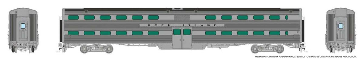 MILW-RI Style Budd Gallery Commuter Coach - Ready to Run -- Rock Island #140 (stainless, black)