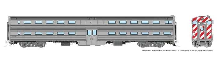 Budd Gallery Bi-Level Commuter Cab Coach - Ready to Run -- Painted, Unlettered (stainless, white, orange)