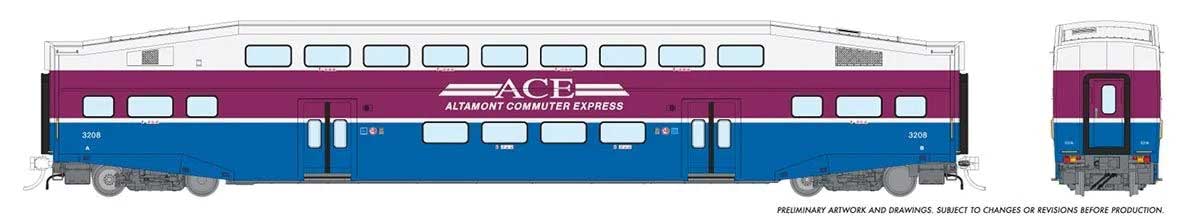 Bi-Level Commuter Coach - Ready to Run -- Altamont Commuter Express No Number (white, purple, blue)