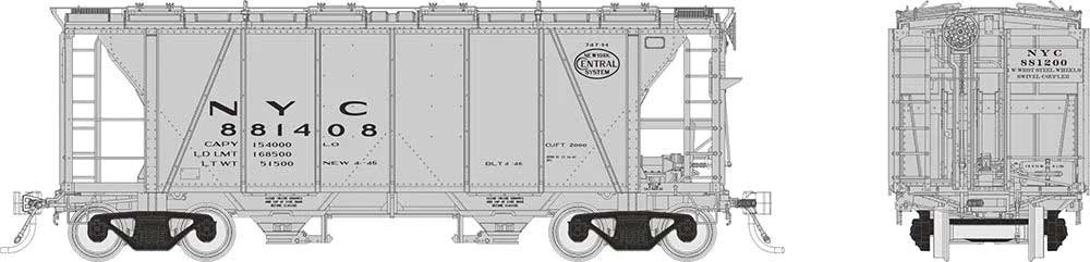 Enterprise 2-Bay Covered Hopper 6-Pack - Ready to Run -- New York Central (Set #1; gray, black; Gothic Lettering, System Logo)