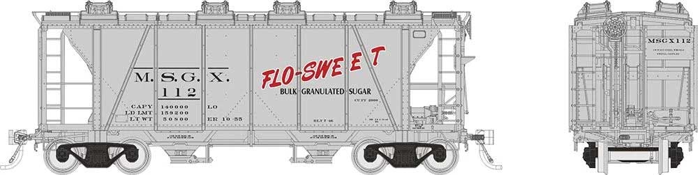 Enterprise 2-Bay Covered Hopper - Ready to Run -- Flo-Sweet MSGX (gray, black, red)
