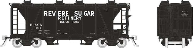 Enterprise 2-Bay Covered Hopper 6-Pack - Ready to Run -- Revere Sugar #101, 102, 103, 107, 109, 111, 112 (1955, black, white)