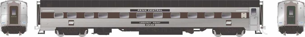 Pullman-Standard 14-4 "Point" Sleeper with Skirts - Ready to Run -- Penn Central #4243 Shippan Point (stainless, black, white)