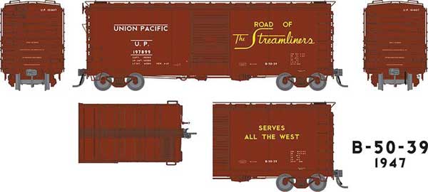 UP Class B-50-39 40' Boxcar - Ready to Run -- Union Pacific #1 (1947 As-Delivered, Boxcar Red, Streamliners Slogan)