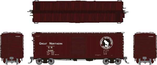 GN 40' 12-Panel Boxcar w/Late Improved Dreadnaught Ends - Ready to Run -- Great Northern (Mineral Red, black, white)