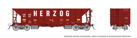 NSC Ballast Hopper - Ready to Run -- Herzog Random from Set #1 (Late, Boxcar Red, white, Large Lettering)