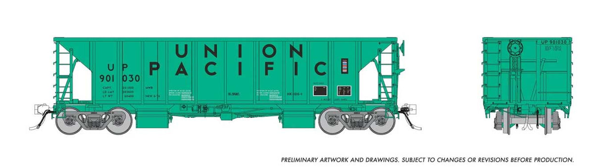 NSC Ballast Hopper 3-Pack - Ready to Run -- Union Pacific Set #2 (Early, MOW green, black roadname)