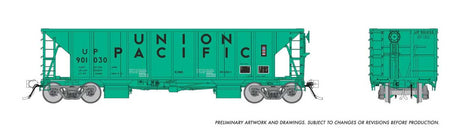 NSC Ballast Hopper 3-Pack - Ready to Run -- Union Pacific Set #2 (Early, MOW green, black roadname)