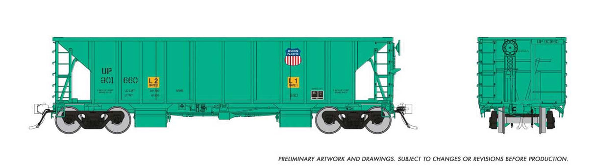NSC Ballast Hopper - Ready to Run -- Union Pacific Random from Set #2 (Late, MOW green, Small Shield Logo)
