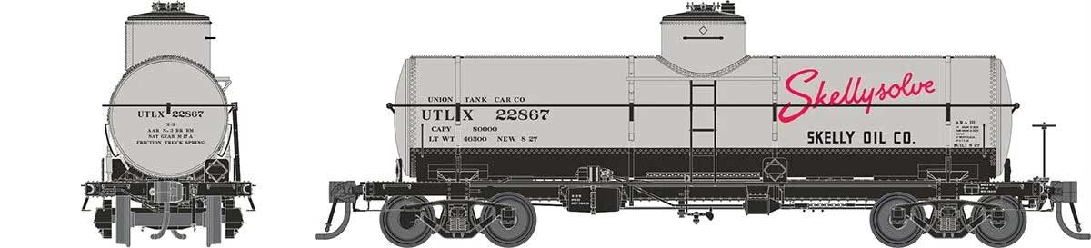 Union Tank Line X-3 8,000-Gallon Tank Car - Ready to Run -- Skellysolve UTLX #1 (silver, black, red)