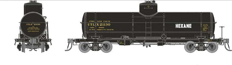 Union Tank Line X-3 8,000-Gallon Tank Car 6-Pack - Ready to Run -- Union Tank Line UTLX Set #1 (black, yellow, white, Hexane Service)