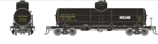 Union Tank Line X-3 8,000-Gallon Tank Car 6-Pack - Ready to Run -- Union Tank Line UTLX Set #1 (black, yellow, white, Hexane Service)