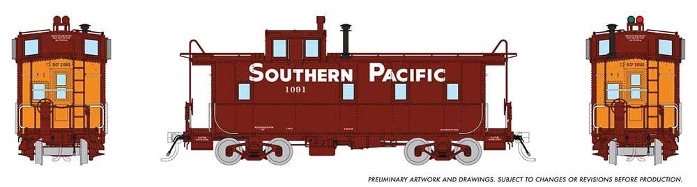 SP Class C-40-3 Steel Caboose with Roofwalk - Ready to Run -- Southern Pacific #1091 (1955 Modernized, Boxcar Red, orange, Large Gothic)