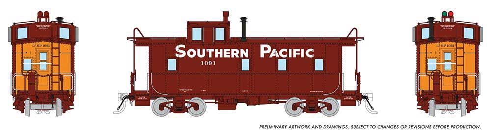 SP Class C-40-3 Steel Caboose with Roofwalk - Ready to Run -- Southern Pacific #1233 (1955 Modernized, Boxcar Red, orange, Large Gothic)
