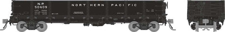 NP 40' Drop-Bottom Gondola - Ready to Run -- Northern Pacific (1966 Scheme, black, white)