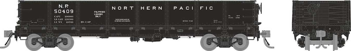 NP 40' Drop-Bottom Gondola 6-Pack - Ready to Run -- Northern Pacific Set #1 (black, white, Pulpwood Service)