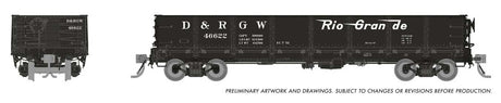 NP 40' Drop-Bottom Gondola - Ready to Run -- Denver & Rio Grande Western Random from Set #1 (black, Flying Grande)