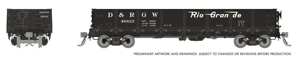 NP 40' Drop-Bottom Gondola 6-Pack - Ready to Run -- Denver & Rio Grande Western Set #1 (black, Flying Grande)