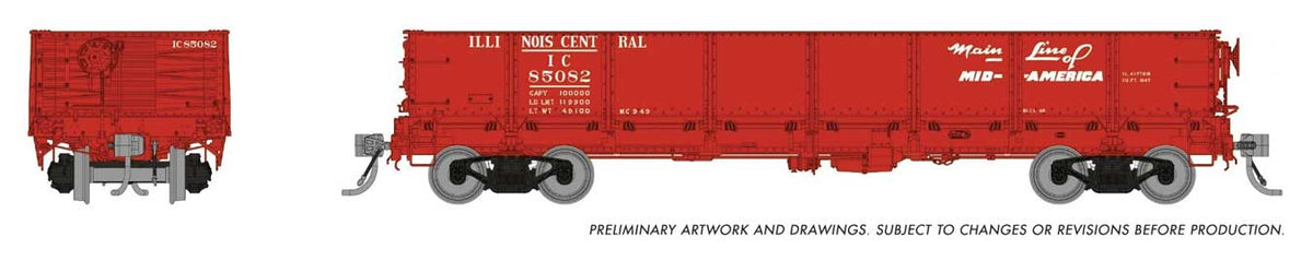 NP 40' Drop-Bottom Gondola - Ready to Run -- Illinois Central Random from Set #1 (Boxcar Red, white, Mid-America Slogan)